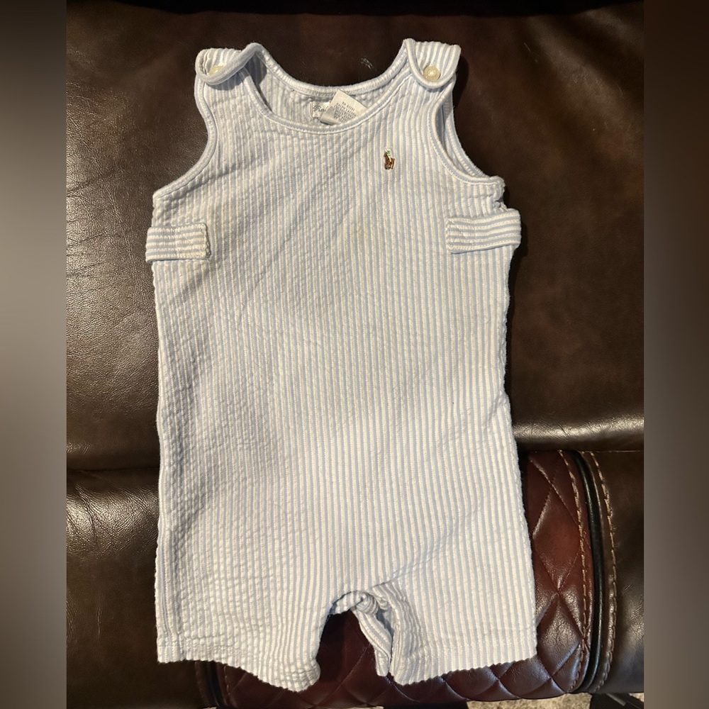 Ralph Lauren light blue and white striped overalls